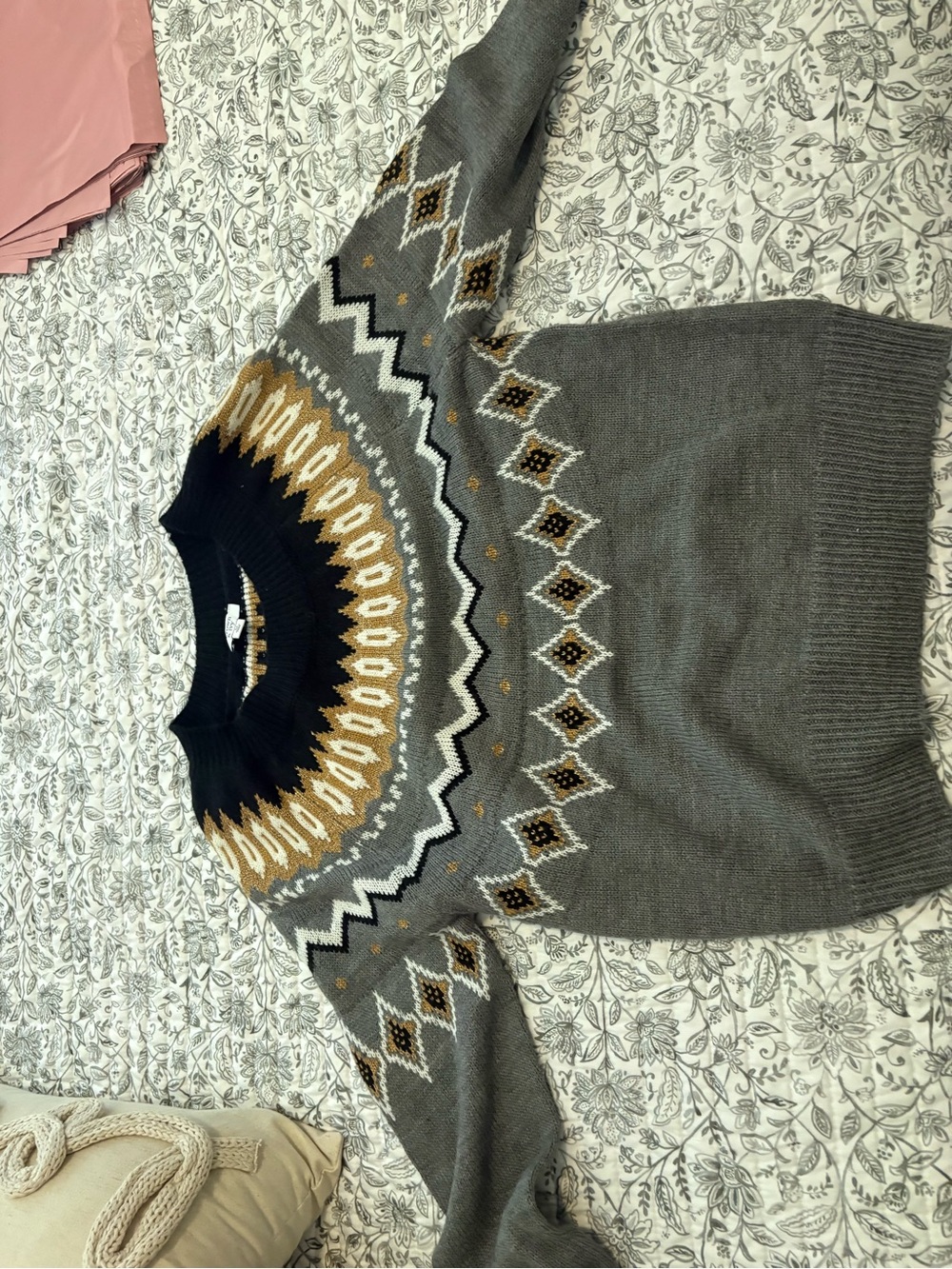 Crown & Ivy Fair Isle Knit Sweater - Charcoal Scandi Pattern
